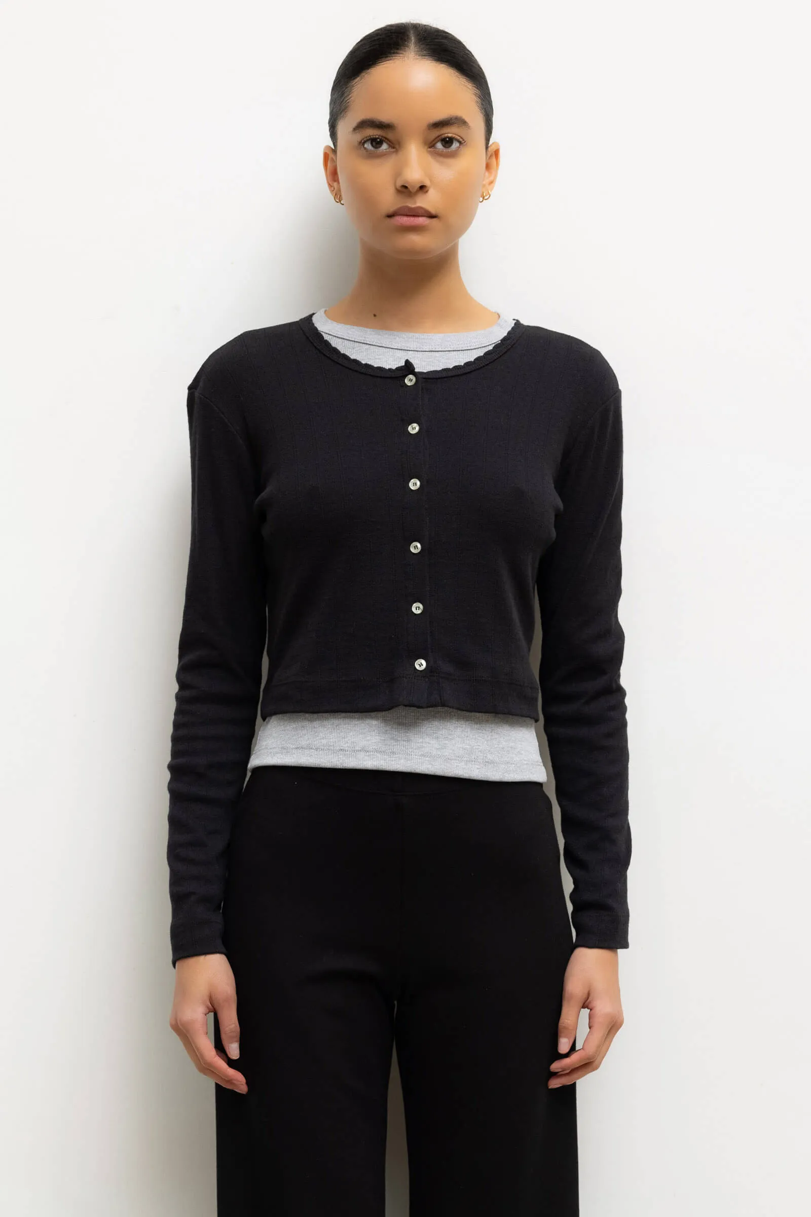 Pointelle Crop Cardigan sold by Leset