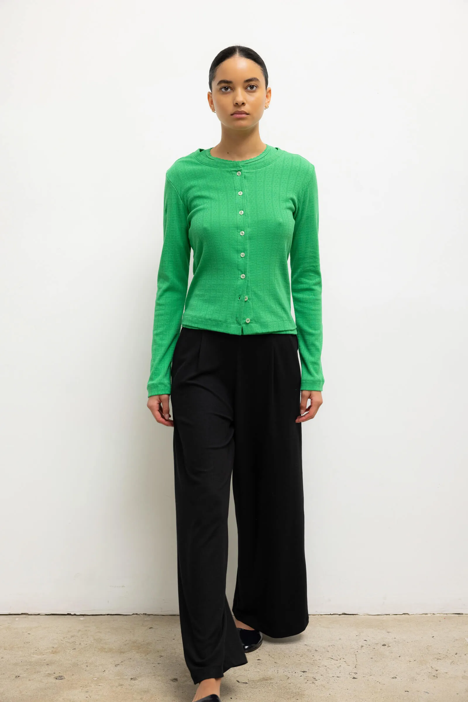 Pointelle Classic Crew Cardigan sold by Leset product image thumbnail 4