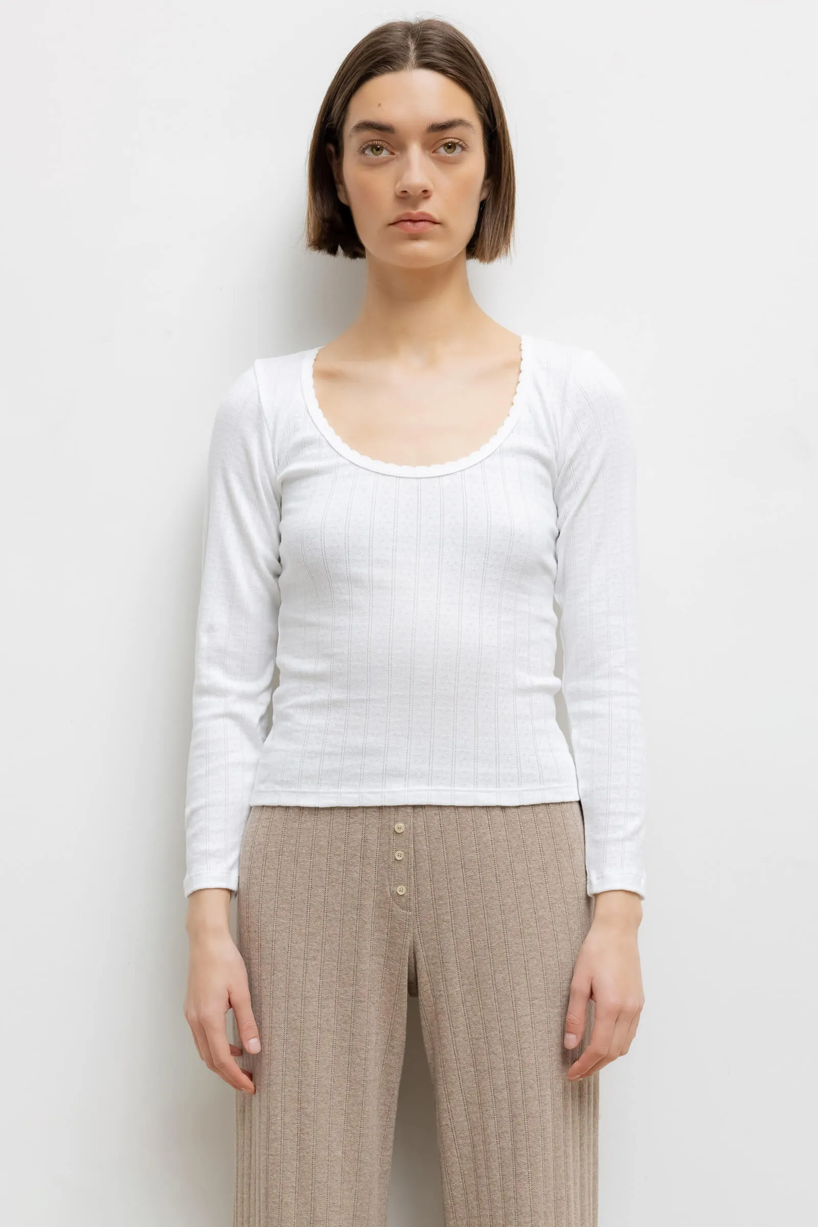 Pointelle Long Sleeve Scoop Neck sold by Leset