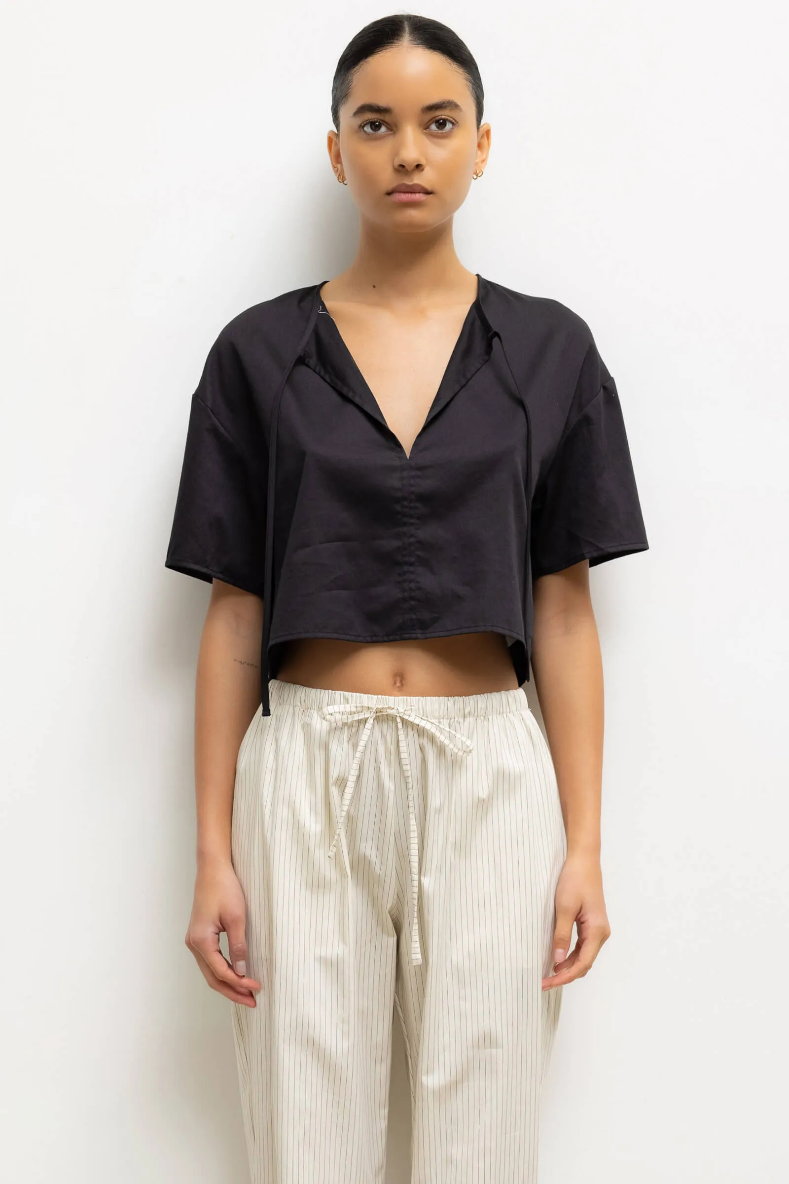 Yoko Short Sleeve Tie Top sold by Leset