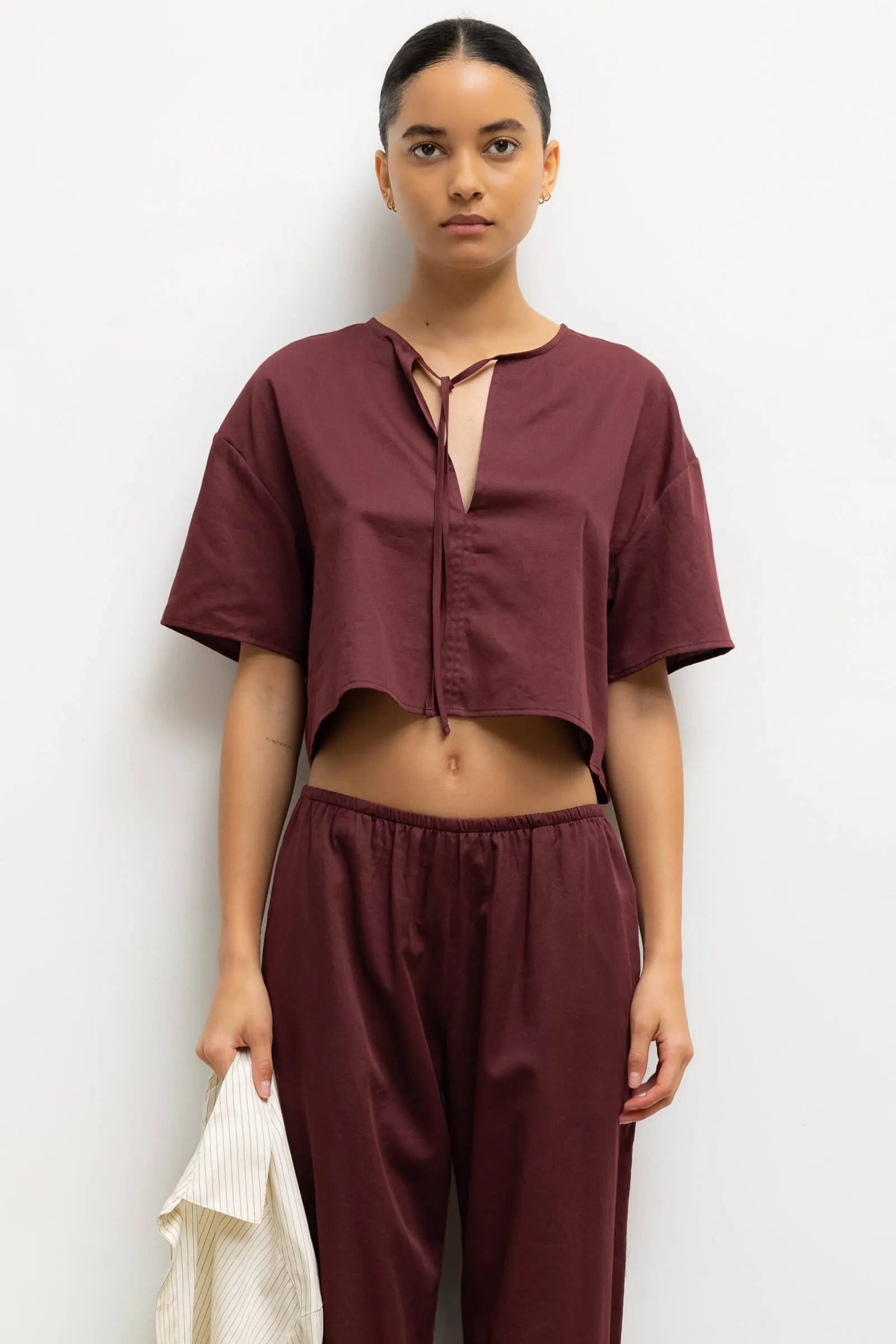 Yoko Short Sleeve Tie Top sold by Leset
