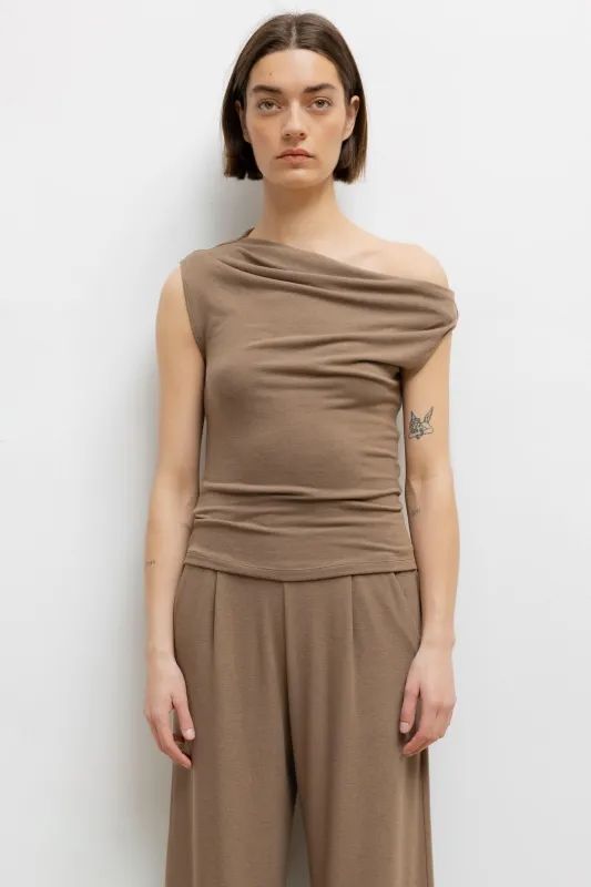 Lauren Ruched Asymmetrical Shoulder Top sold by Leset