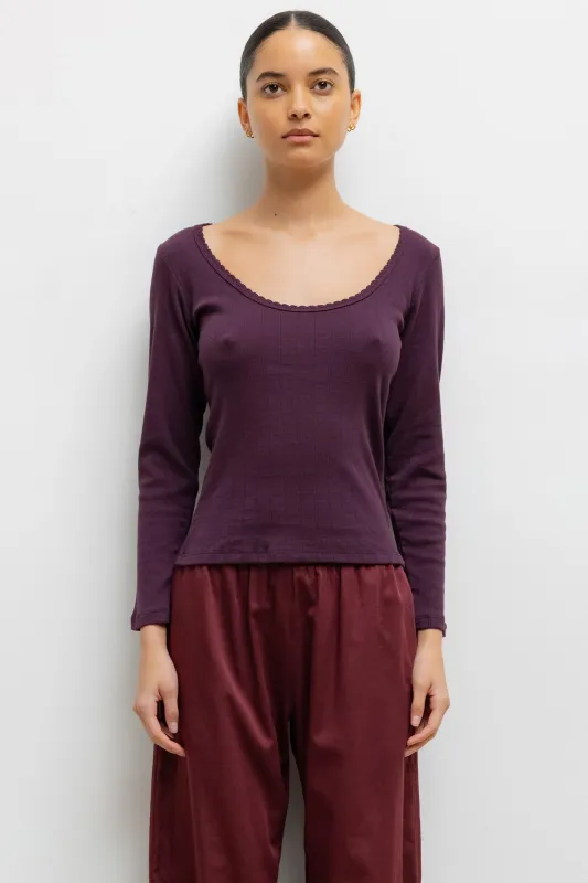 Pointelle Long Sleeve Scoop Neck sold by Leset
