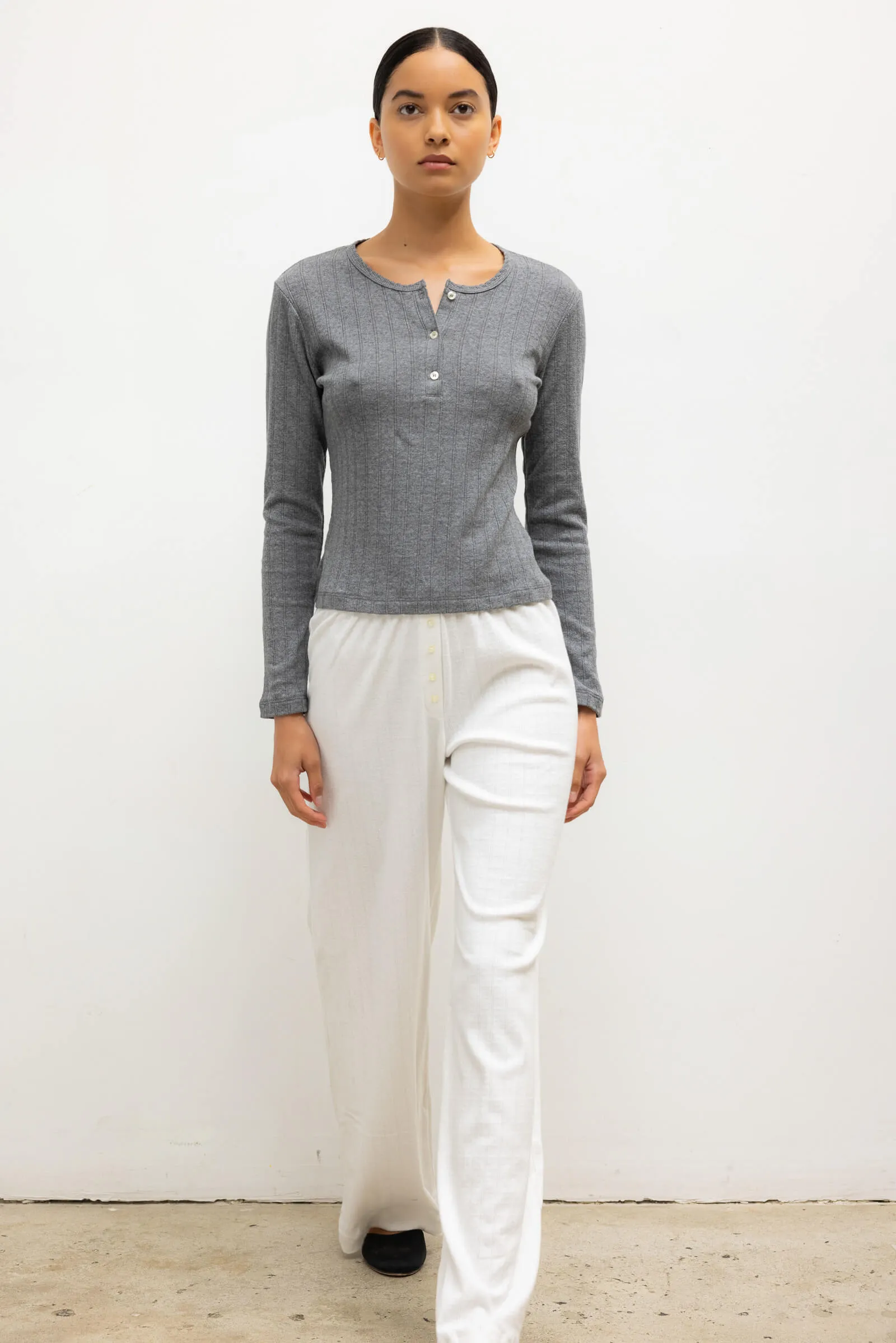 Pointelle Long Sleeve Henley sold by Leset product image thumbnail 4