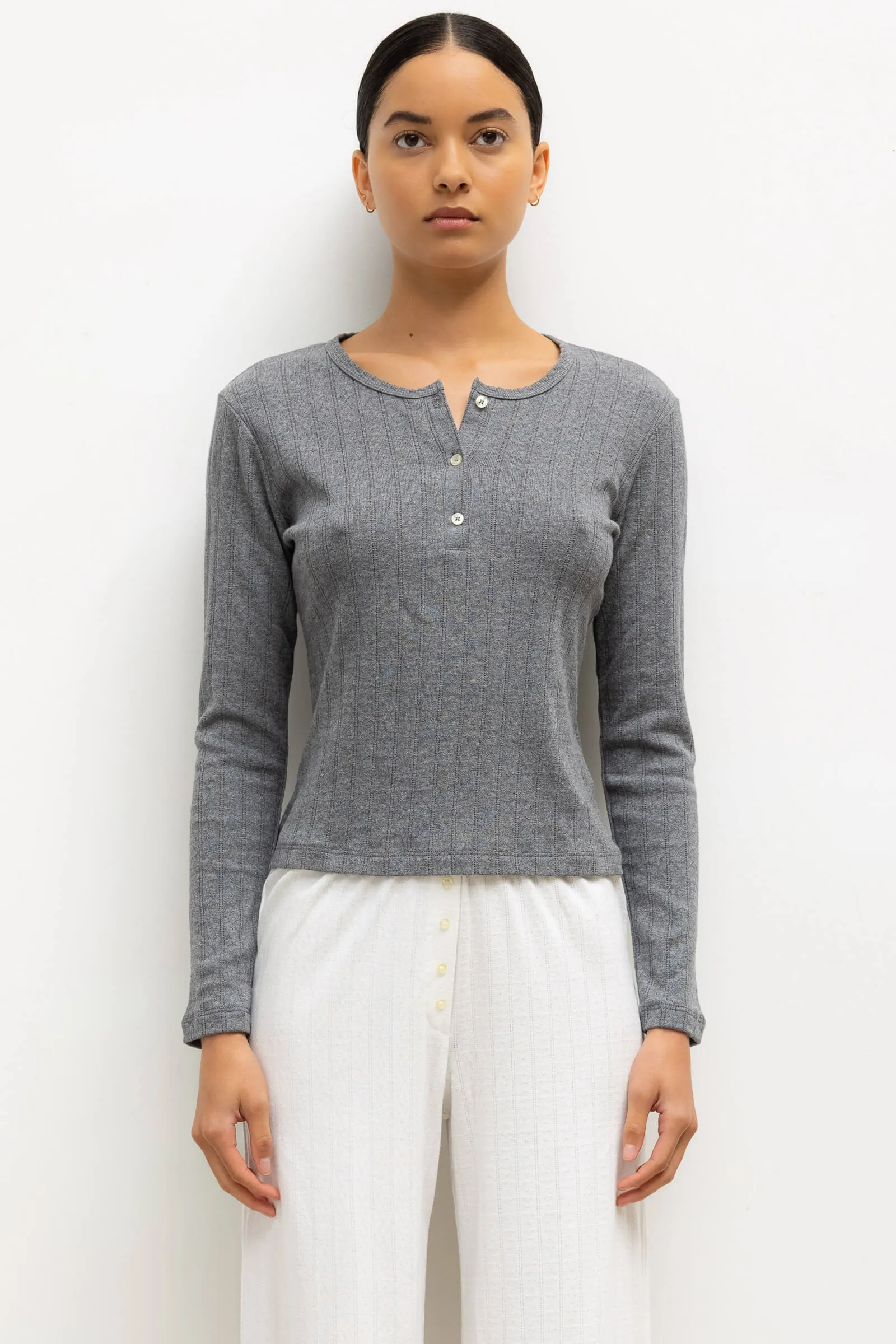 Pointelle Long Sleeve Henley sold by Leset