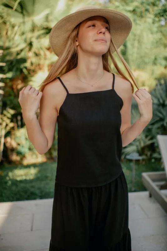 Women's Cassie Top (black soft linen) sold by Indie Blue