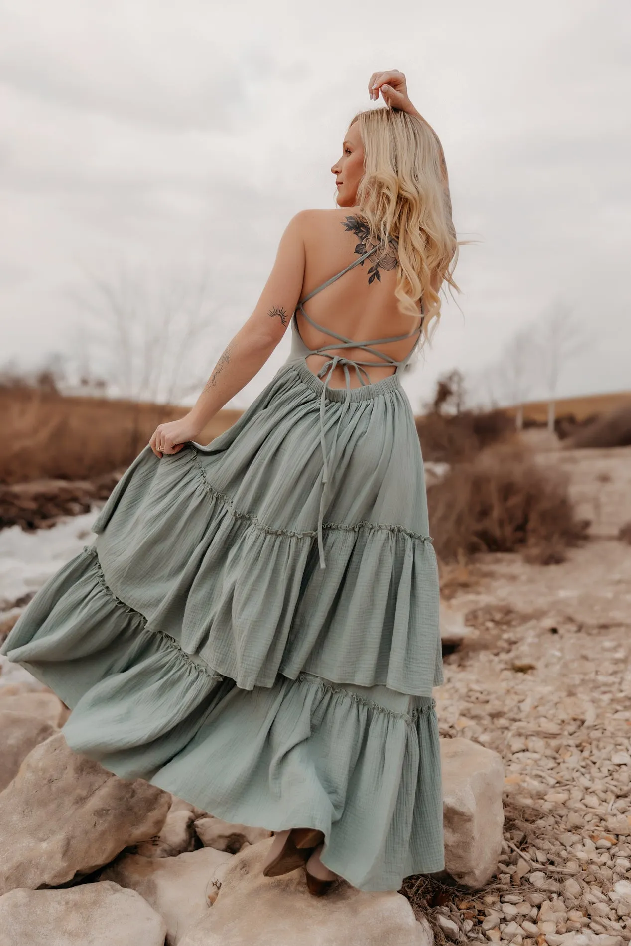 Women's Wendy Dress (soft teal muslin) sold by Indie Blue product image thumbnail 3