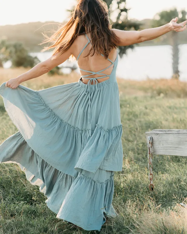 Women's Wendy Dress (soft teal muslin) sold by Indie Blue