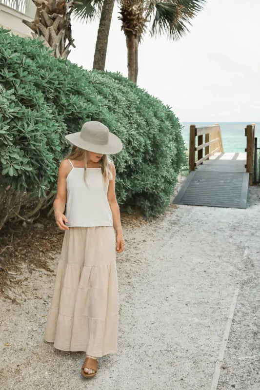 Women's Cassie Top (almond soft linen) sold by Indie Blue