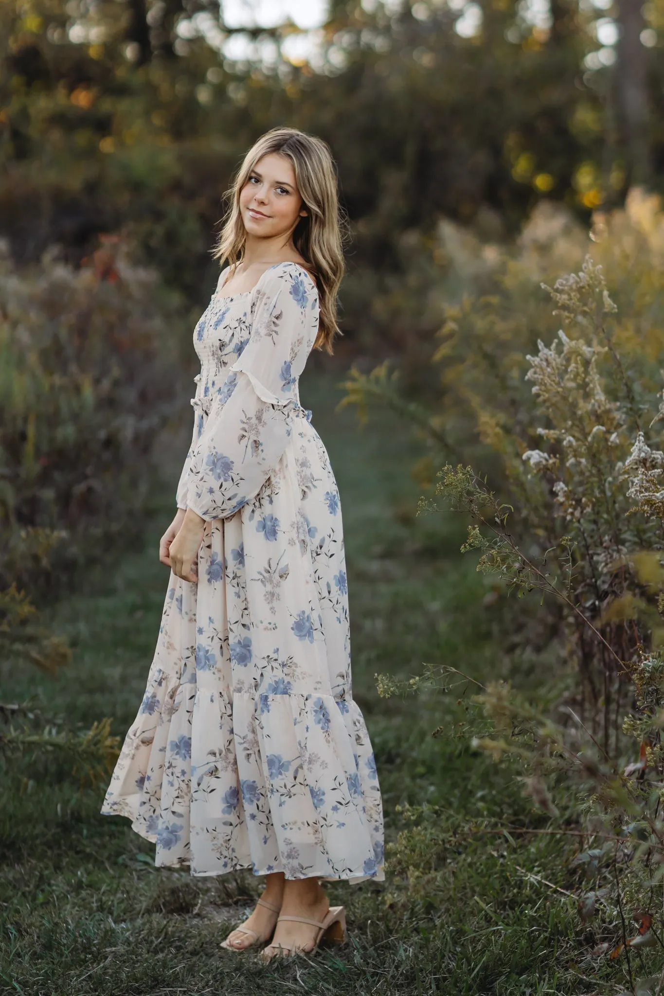 Women's Pippa Maxi (floral blue chiffon) sold by Indie Blue