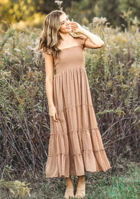 Women's Pia Dress (mocha swiss dot) sold by Indie Blue