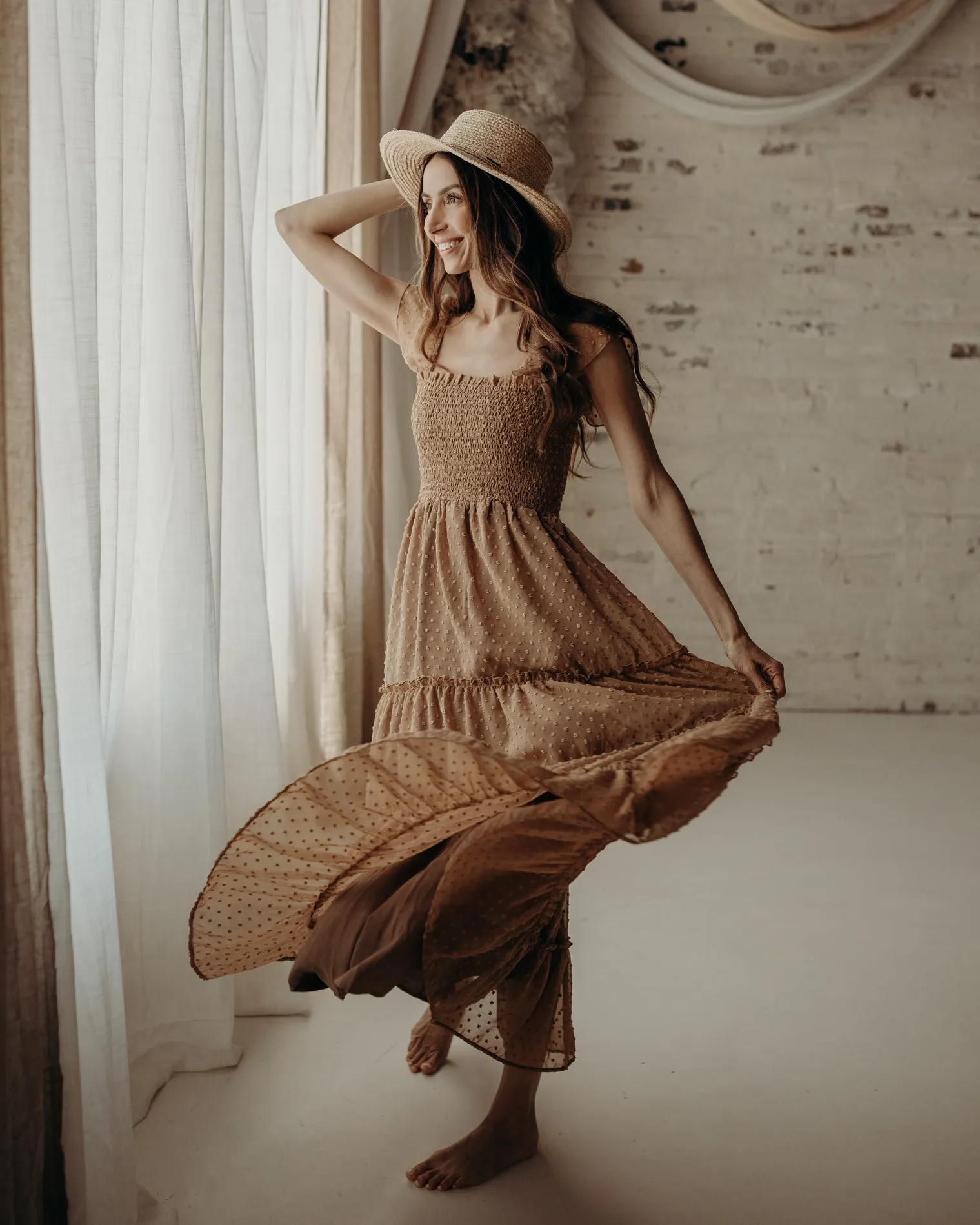 Women's Marabella Dress (mocha swiss dot) sold by Indie Blue