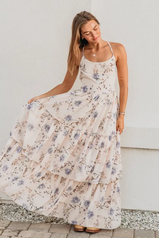 Women's Wendy Dress (floral blue chiffon) sold by Indie Blue