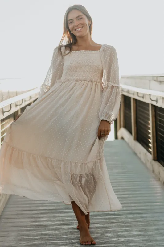 Women's Sophia Dress (natural swiss dot) sold by Indie Blue