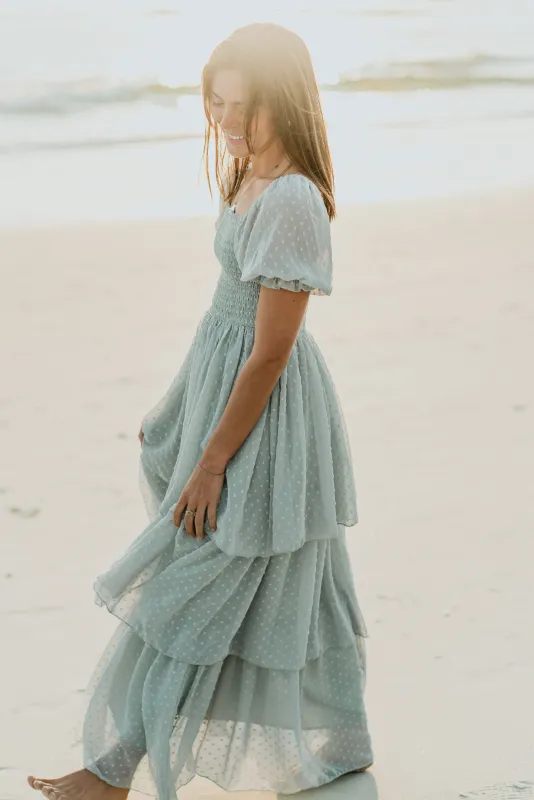 Women's Willa Maxi Dress (sage swiss dot) sold by Indie Blue