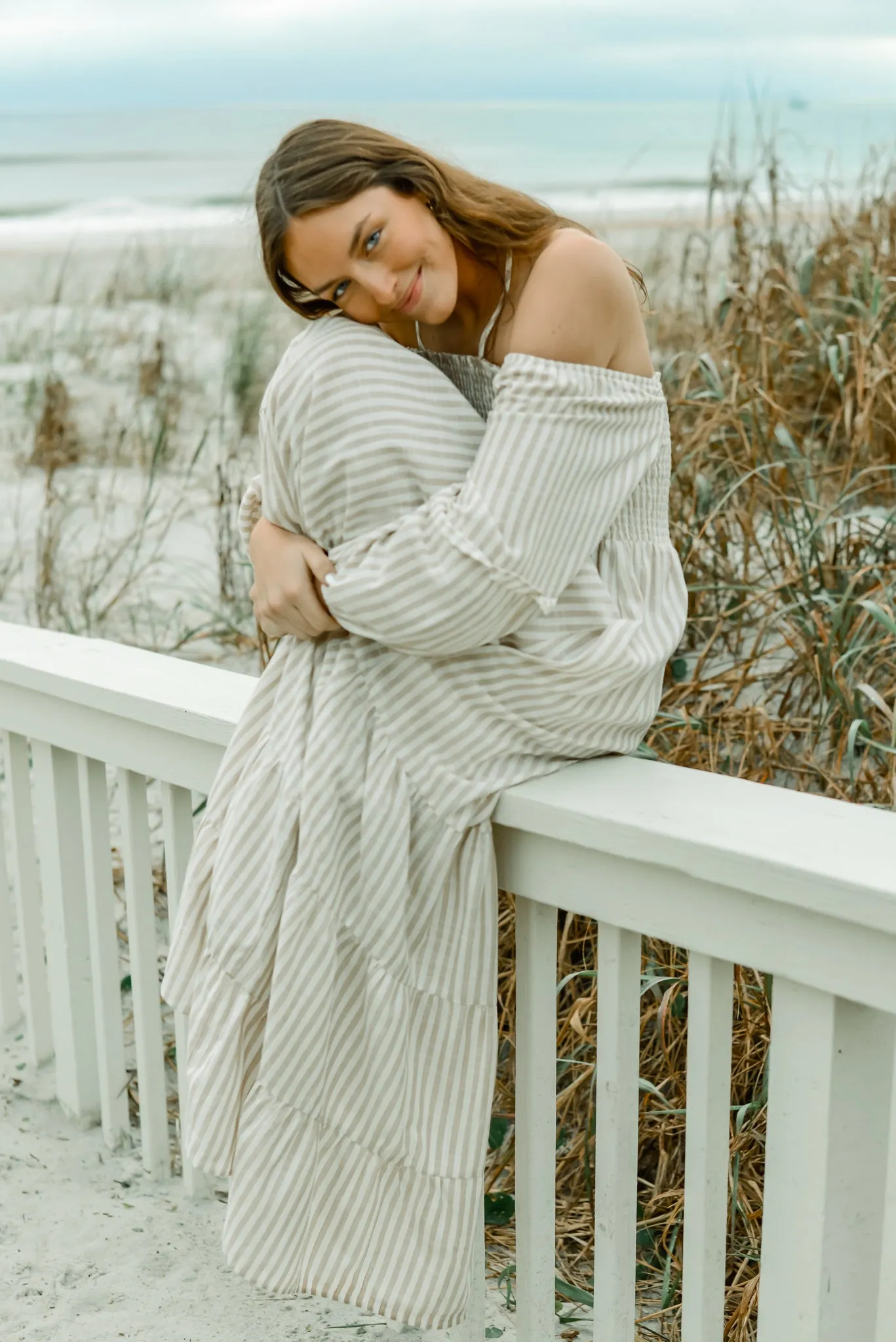 Women's Pippa Maxi (driftwood stripe linen) sold by Indie Blue