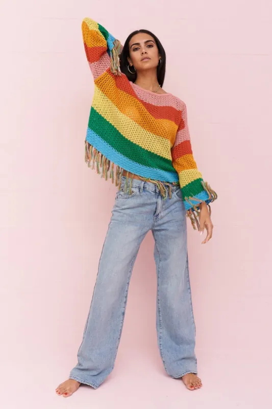 Rainbow Crochet Long Sleeve Top sold by Pitusa