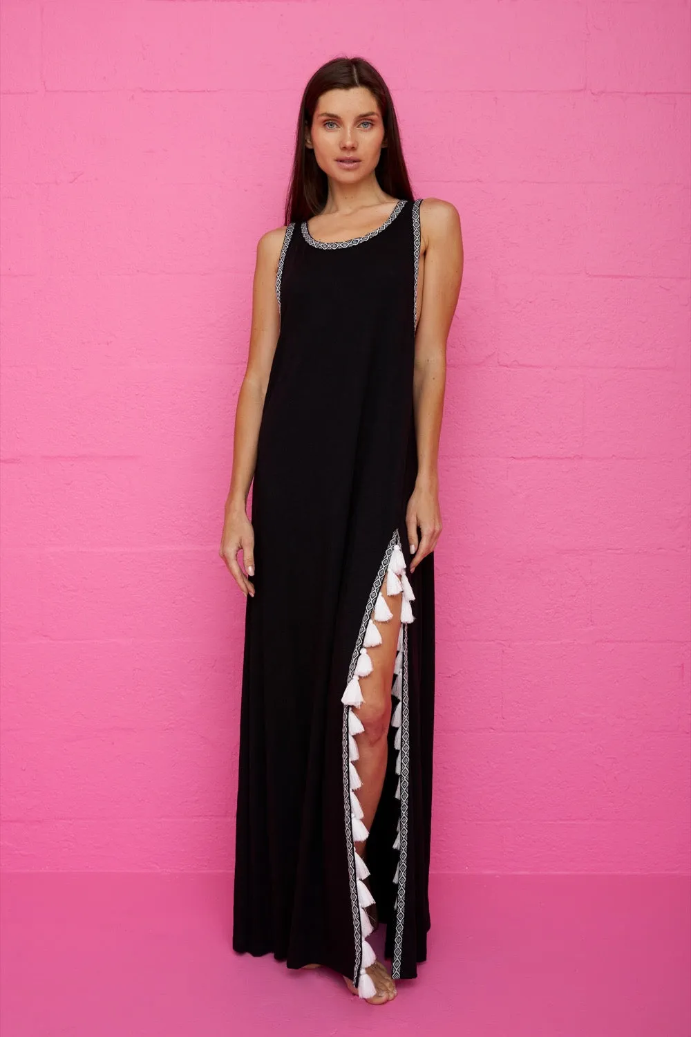 Monochromatic Tassel Slit Dress sold by Pitusa