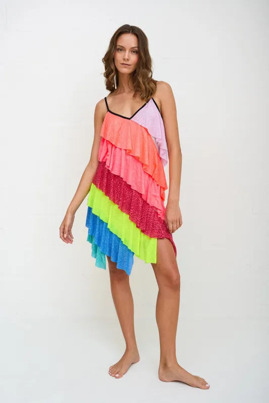 Asymmetric Mini Rainbow Dress sold by Pitusa