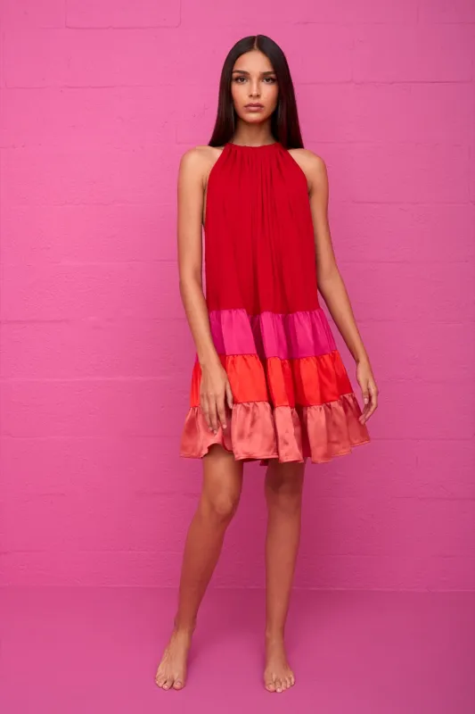 Aegean Satin Tiered Mini Dress sold by Pitusa