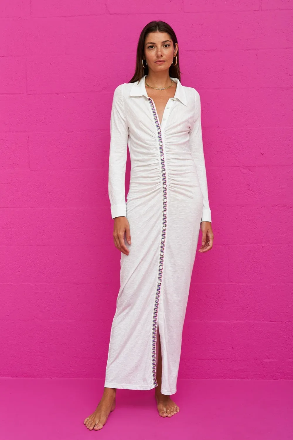 Pima Button Down Ruched Dress sold by Pitusa