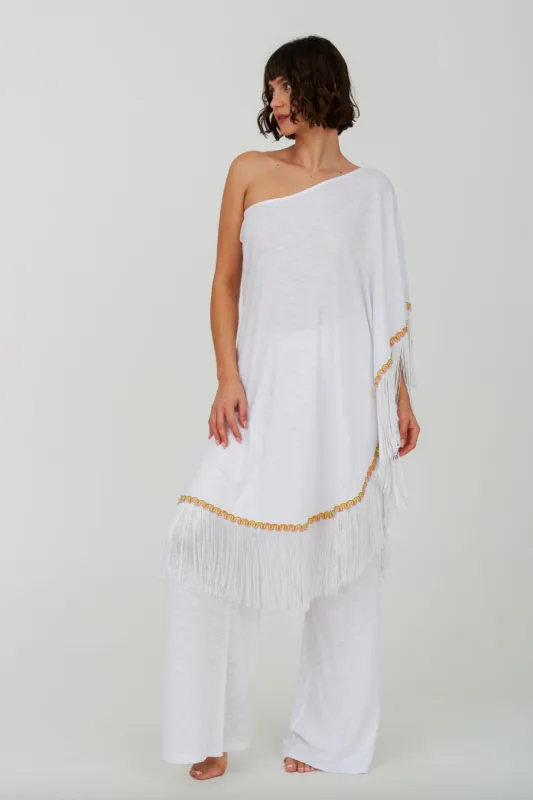 Pima One Shoulder Fringed Top & Pant Set sold by Pitusa
