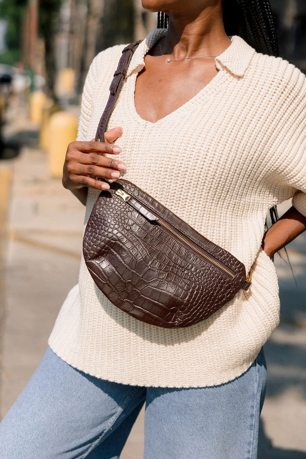 The Midi Sling, Espresso Croco sold by Abby Alley