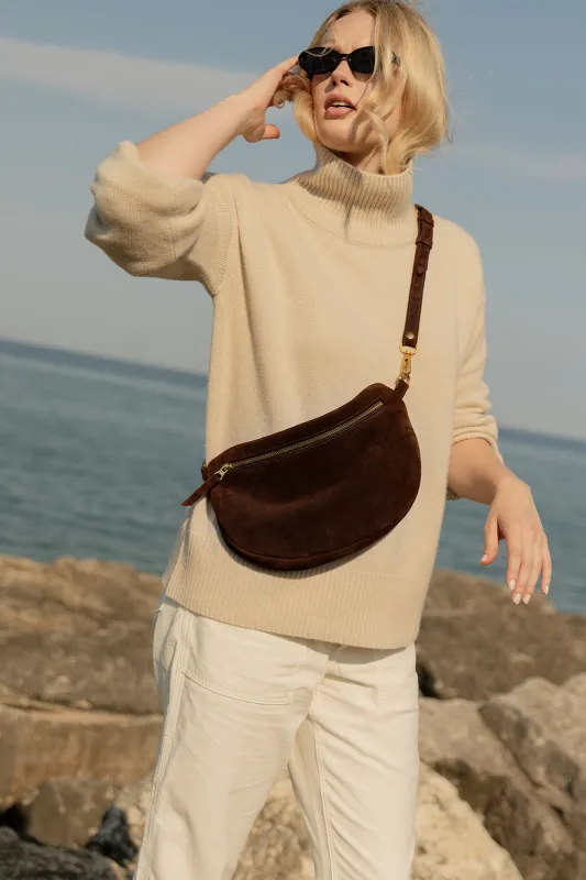 The Big Sling Bag, Chocolate Suede sold by Abby Alley