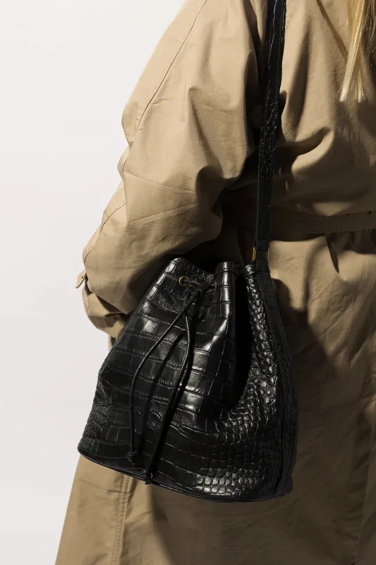 The Everyday Bucket Bag, Black Croco made by Abby Alley