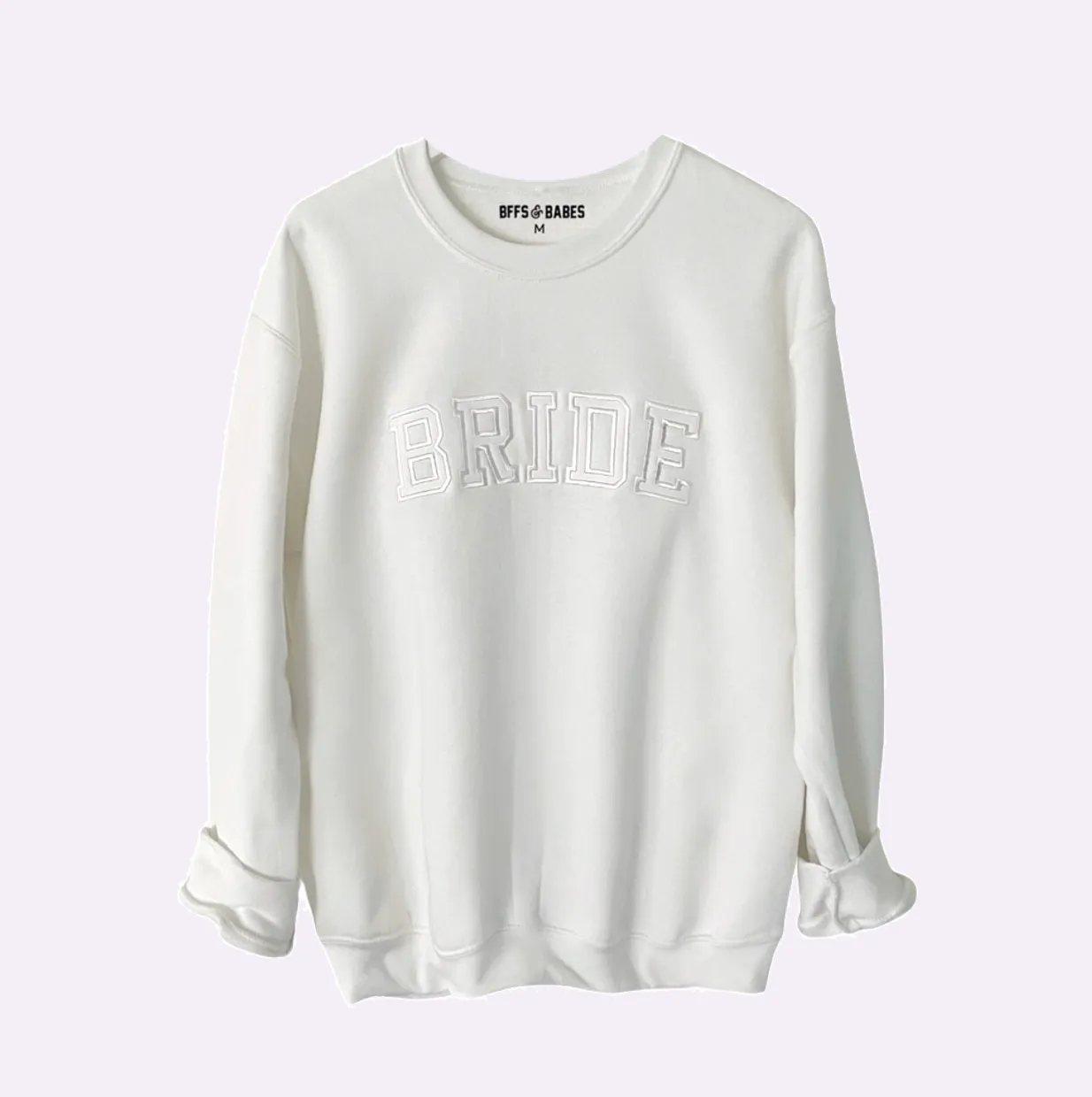 BRIDE ♡ white adult embroidered sweatshirt sold by BFFS & BABES