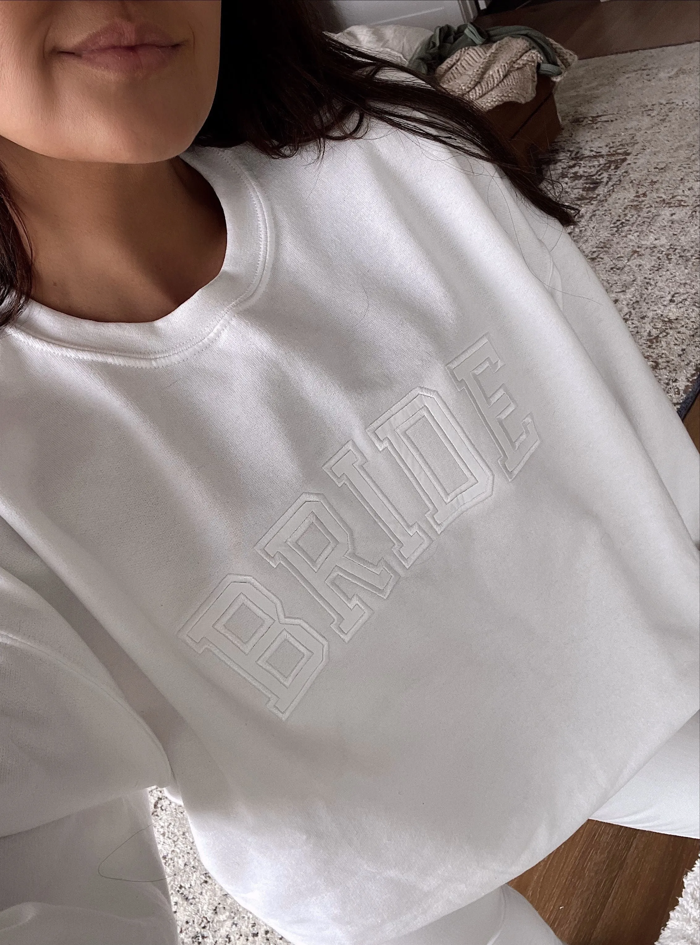 BRIDE ♡ white adult embroidered sweatshirt sold by BFFS & BABES product image thumbnail 4