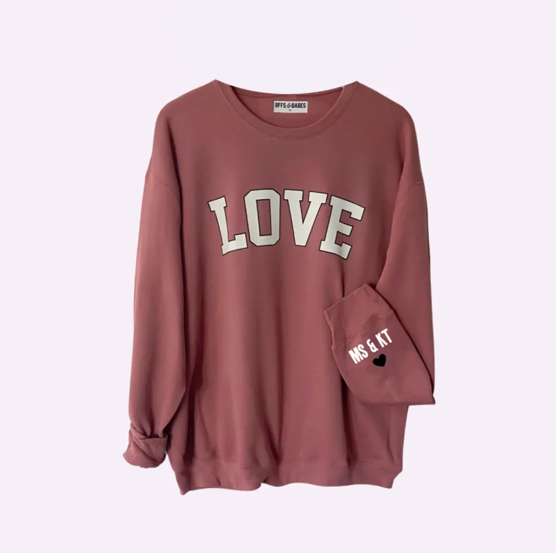 LOVE ON THE CUFF ♡ antique love sweatshirt with personalized cuff sold by BFFS & BABES