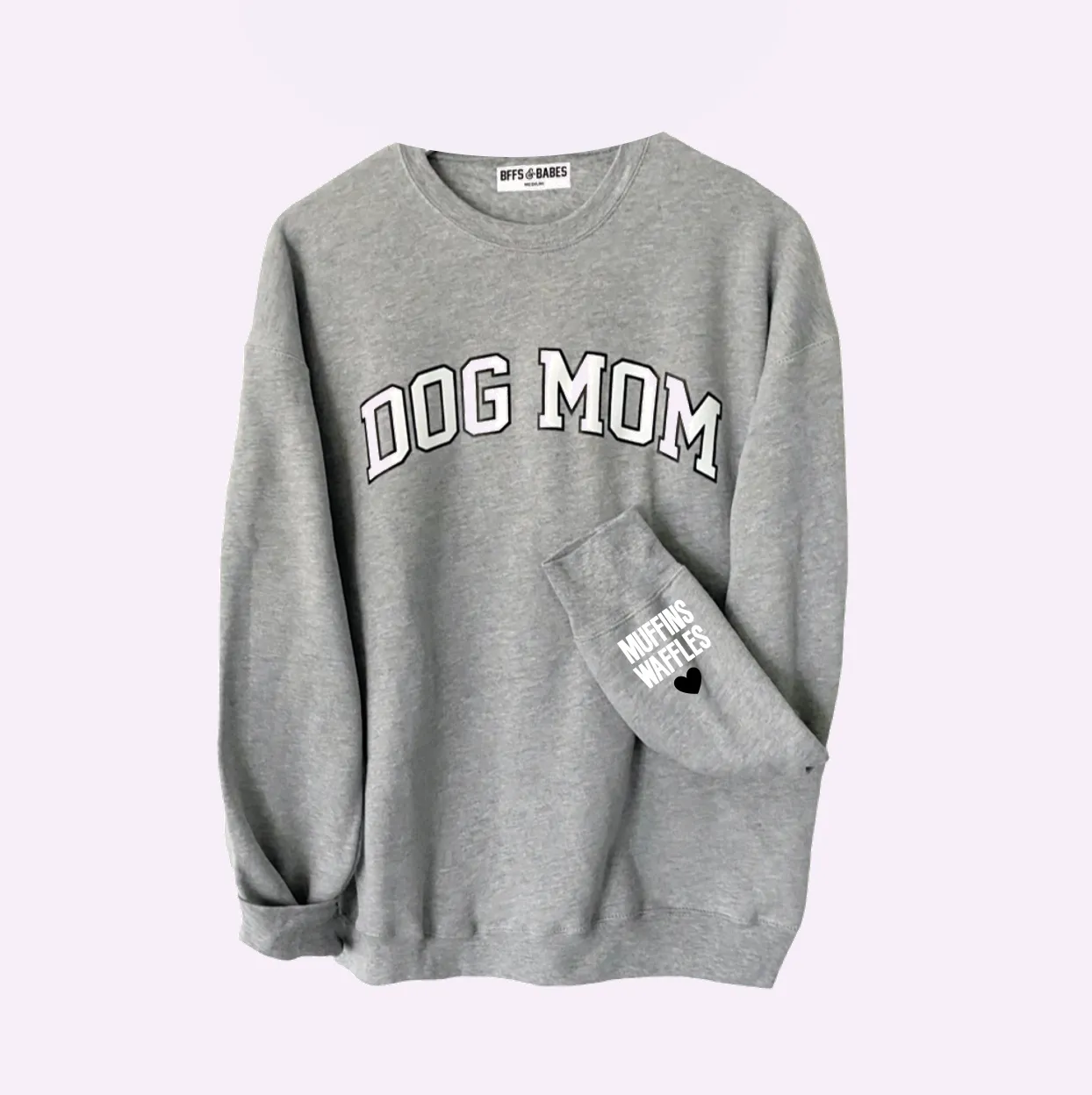 LOVE ON THE CUFF ♡ static gray dog mom sweatshirt with personalized cuff sold by BFFS & BABES