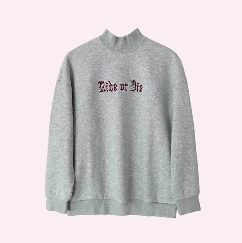 OLD SCHOOL STITCH ♡ gray customizable embroidered mock neck sweatshirt sold by BFFS & BABES