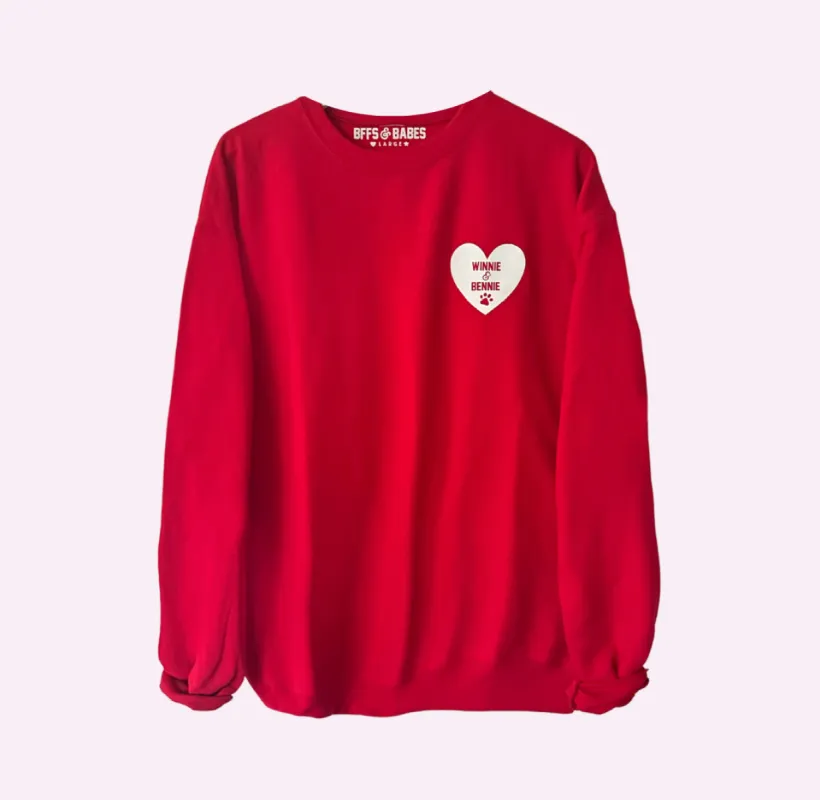 HEART U MOST ♡ red sweatshirt with personalized heart paw print sold by BFFS & BABES