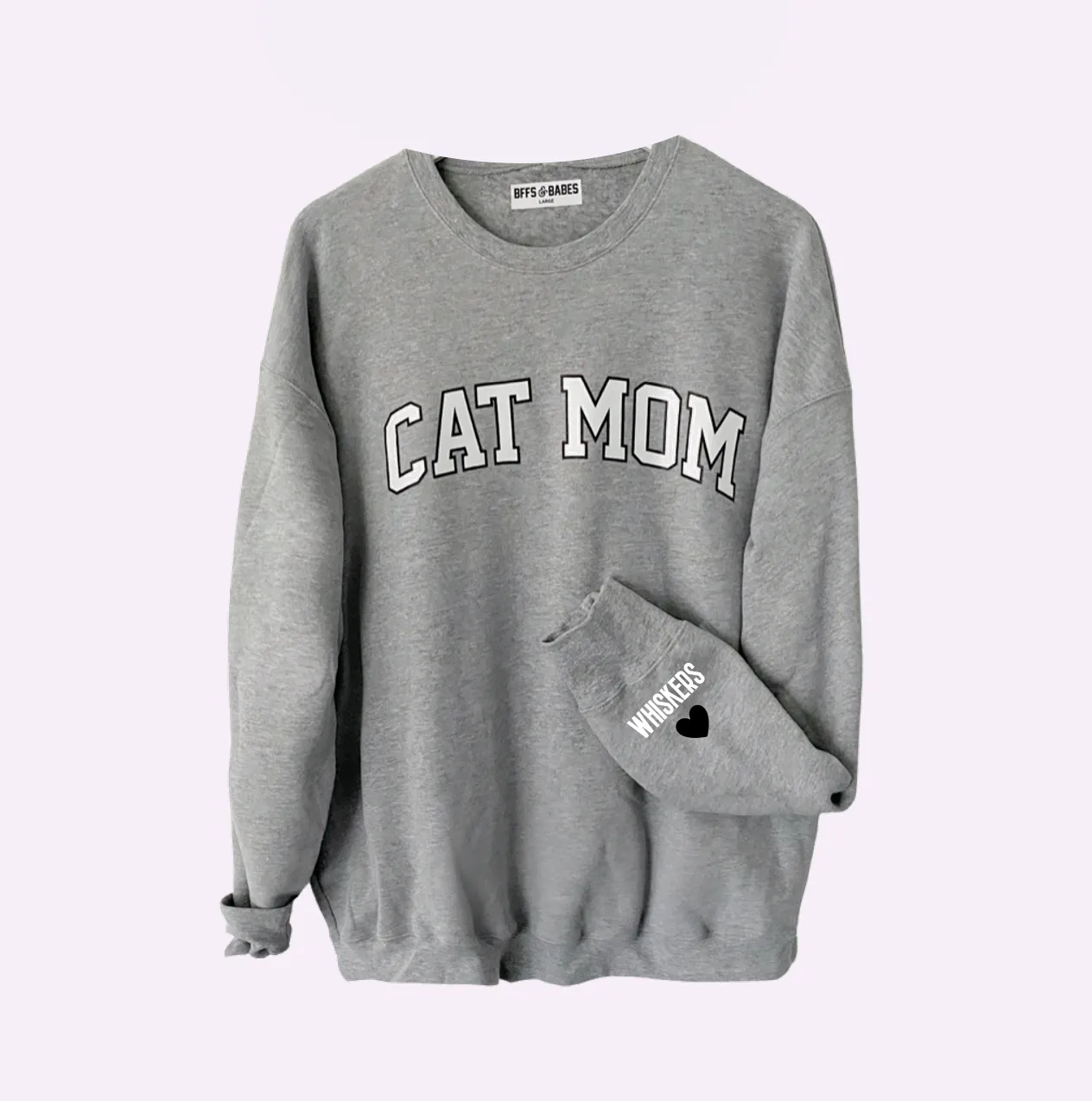 LOVE ON THE CUFF ♡ static gray cat mom sweatshirt with personalized cuff sold by BFFS & BABES product image thumbnail 3