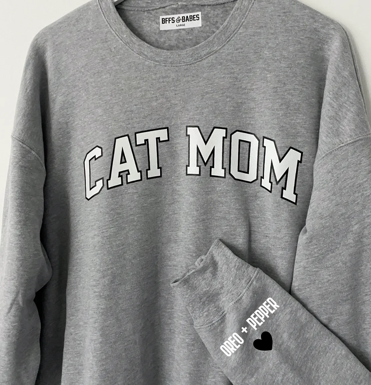 LOVE ON THE CUFF ♡ static gray cat mom sweatshirt with personalized cuff sold by BFFS & BABES product image thumbnail 2