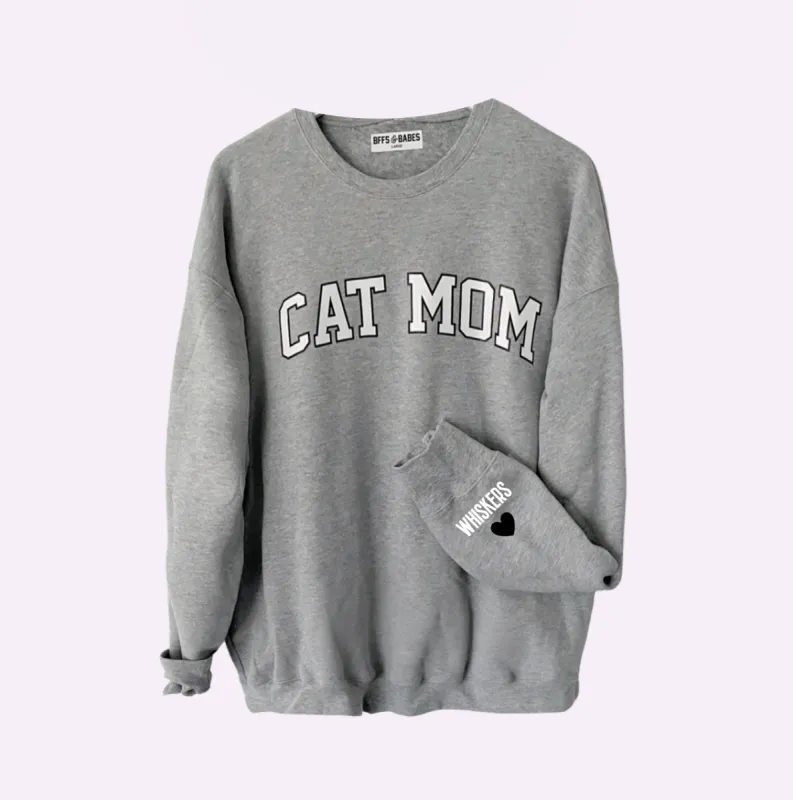 LOVE ON THE CUFF ♡ static gray cat mom sweatshirt with personalized cuff sold by BFFS & BABES