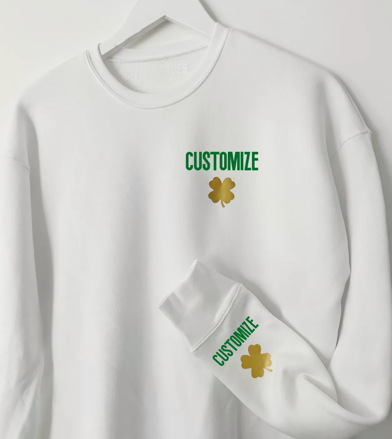 LOVE ON THE CUFF ♡ customizable white sweatshirt with personalized cuff shamrock sold by BFFS & BABES product image thumbnail 3
