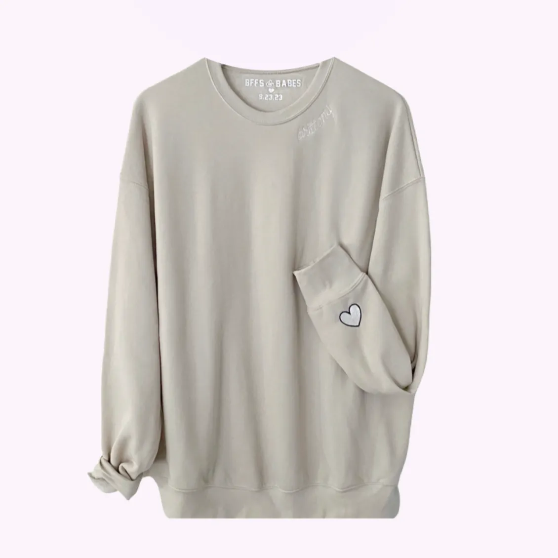 BFFS & BABES x YOU ♡ personalized label + stitch collar beige sweatshirt sold by BFFS & BABES