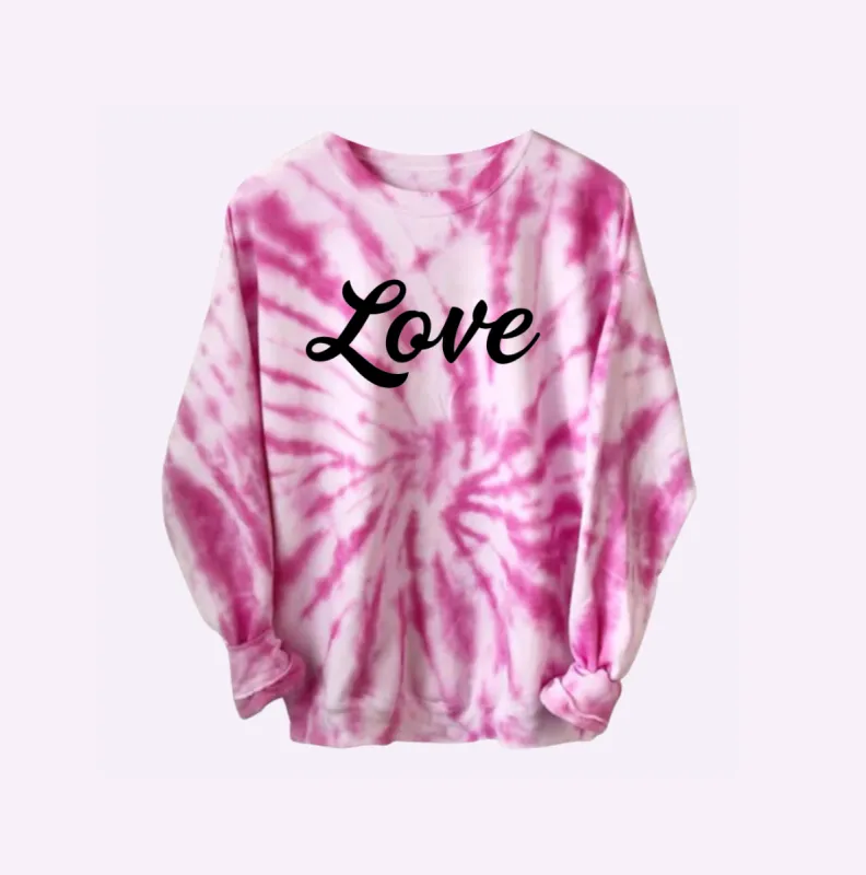 PINK SWIRL LOVE ♡ adult tie-dye sweatshirt sold by BFFS & BABES