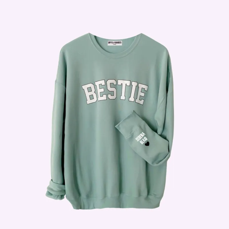 LOVE ON THE CUFF ♡ seafoam bestie sweatshirt with personalized cuff sold by BFFS & BABES