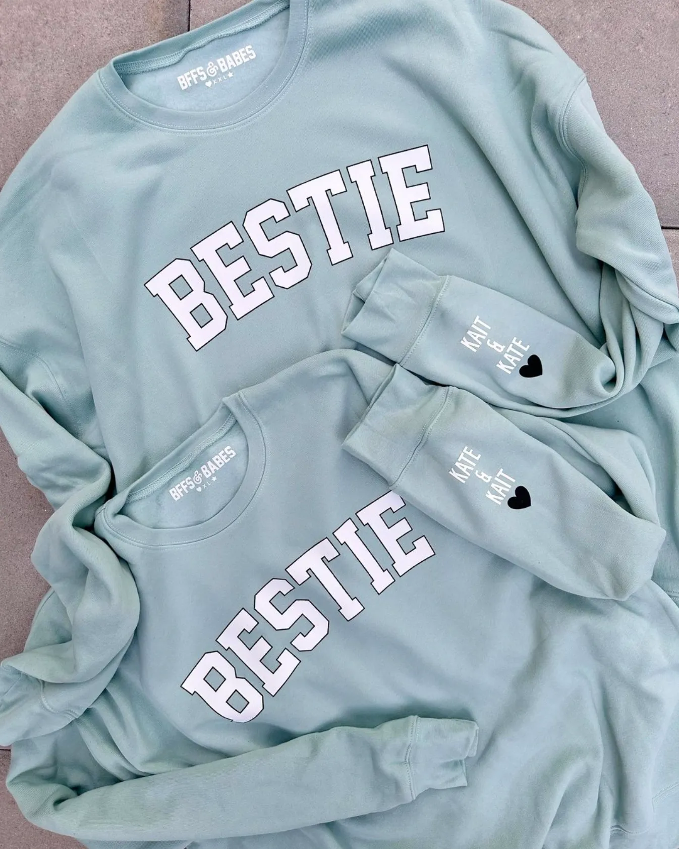 LOVE ON THE CUFF ♡ seafoam bestie sweatshirt with personalized cuff sold by BFFS & BABES product image thumbnail 2