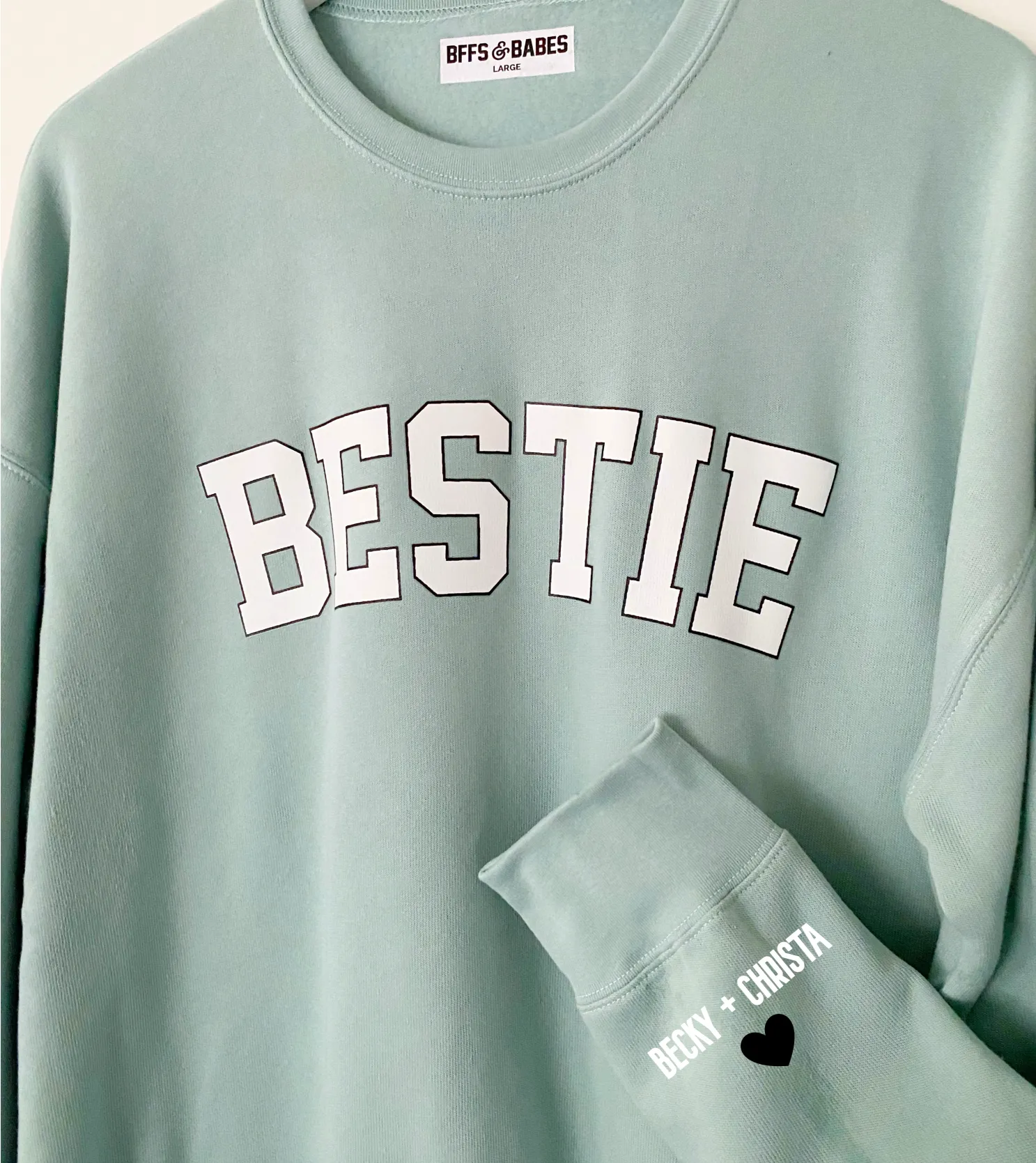 LOVE ON THE CUFF ♡ seafoam bestie sweatshirt with personalized cuff sold by BFFS & BABES product image thumbnail 5