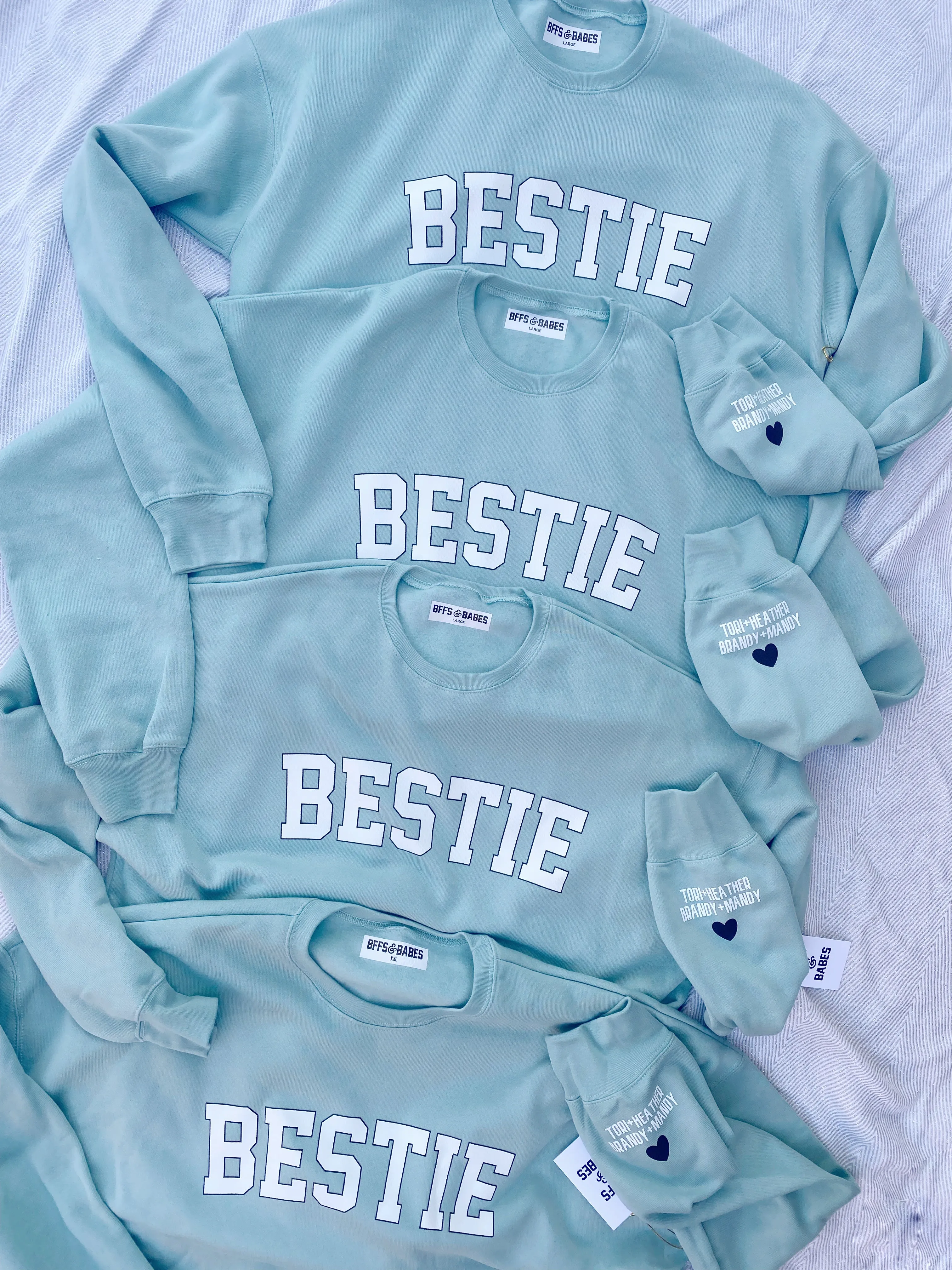 LOVE ON THE CUFF ♡ seafoam bestie sweatshirt with personalized cuff sold by BFFS & BABES product image thumbnail 4