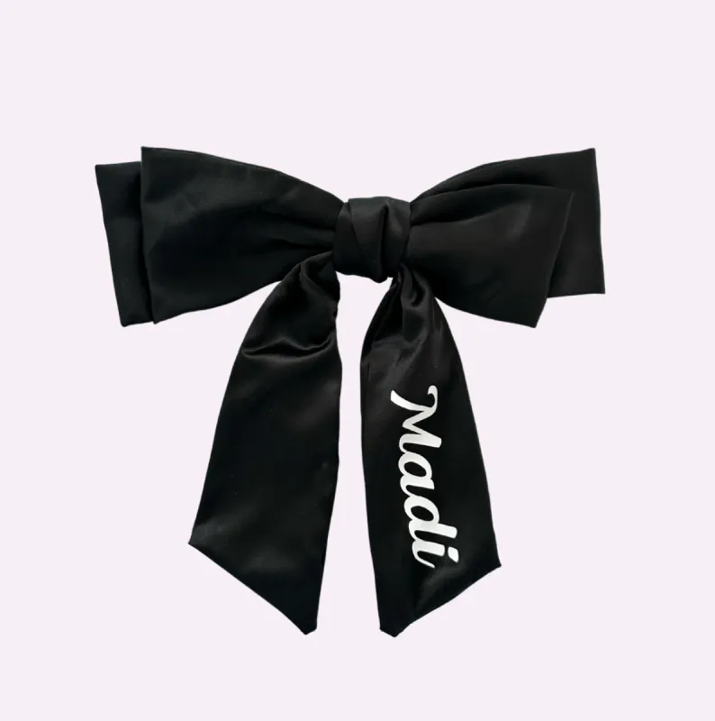 SATIN BOW ♡ black personalizable clip in bow sold by BFFS & BABES