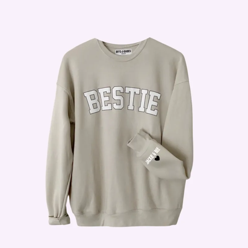 LOVE ON THE CUFF ♡ beige bestie sweatshirt with personalized cuff sold by BFFS & BABES