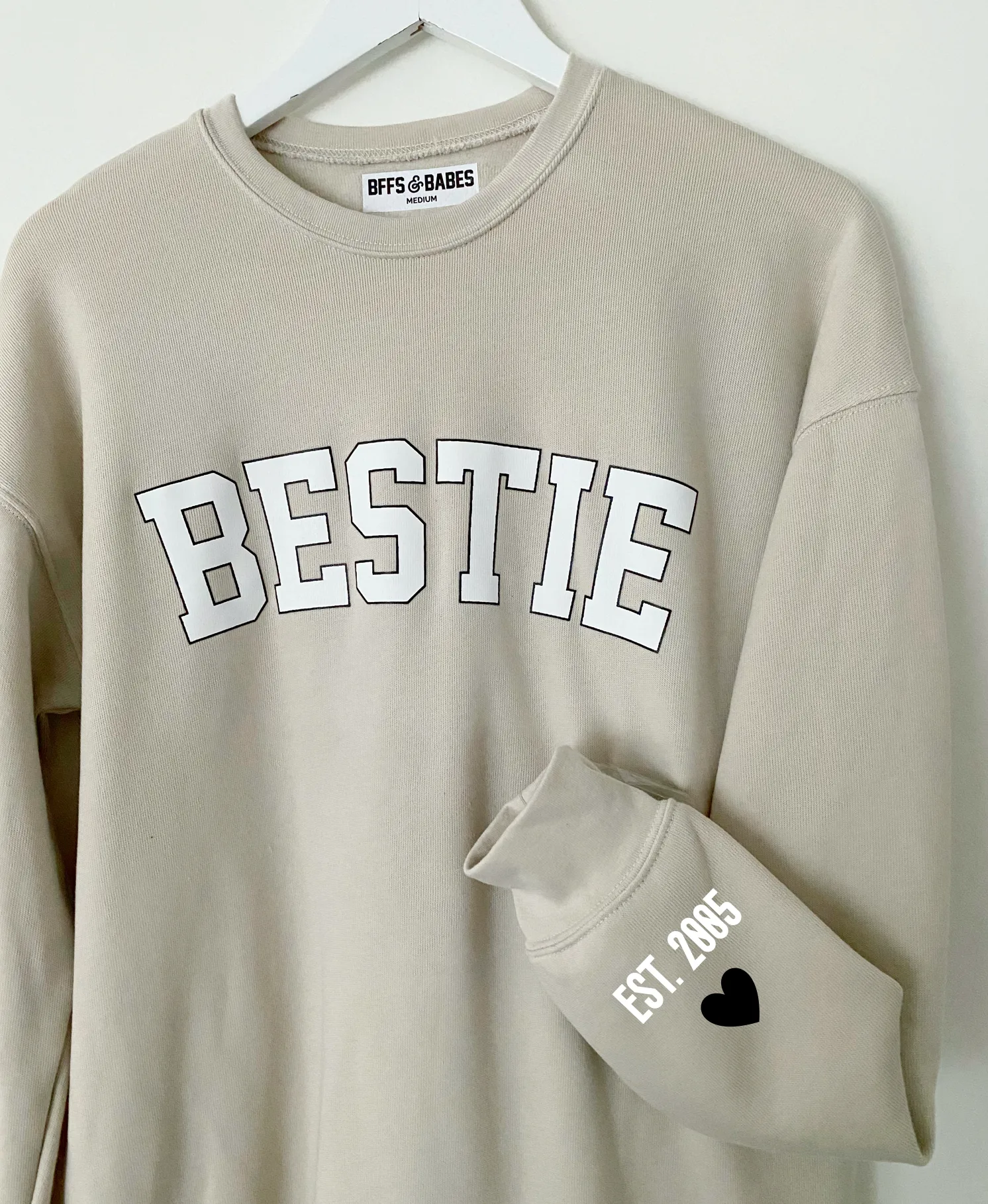 LOVE ON THE CUFF ♡ beige bestie sweatshirt with personalized cuff sold by BFFS & BABES product image thumbnail 2