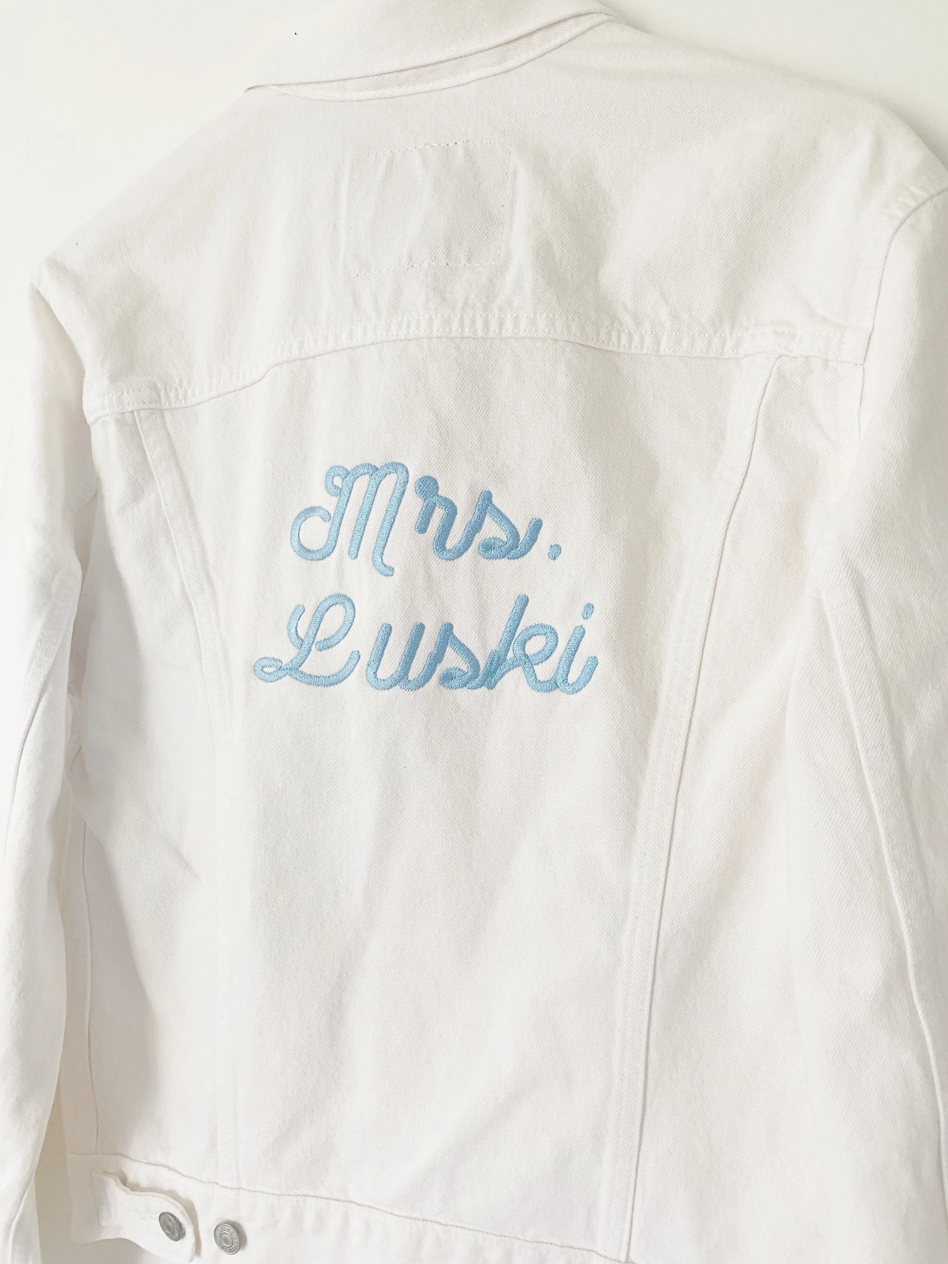 BRIDE STITCH JACKET ♡ white denim jacket with custom embroidery sold by BFFS & BABES product image thumbnail 2