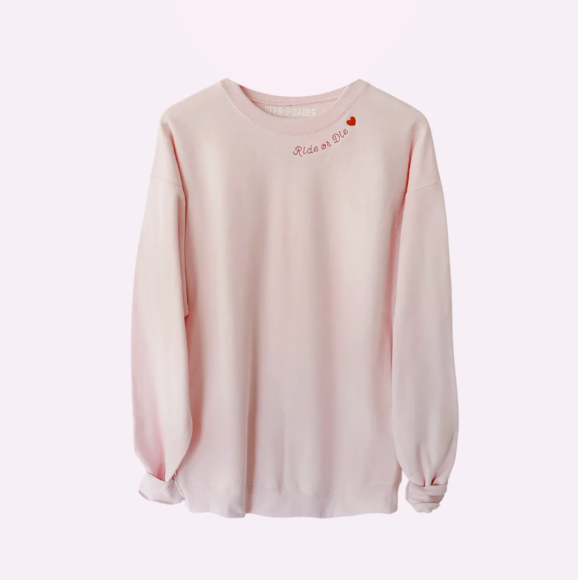 RIDE OR DIE STITCH ♡ adult embroidered sweatshirt with heart sold by BFFS & BABES